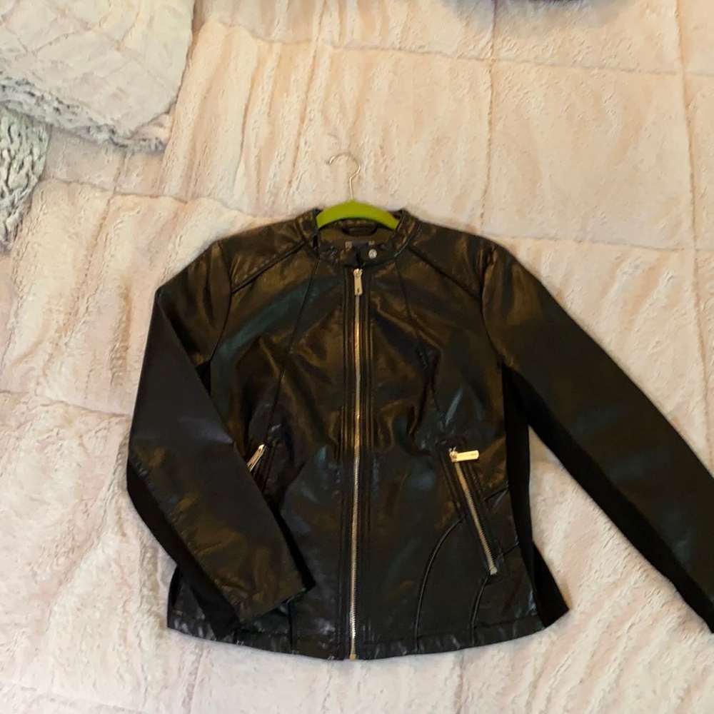 Kenneth Cole Reaction Black Faux Leather Zip Moto Jacket